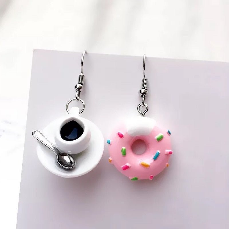 Pendientes colgantes de donut rosa y café